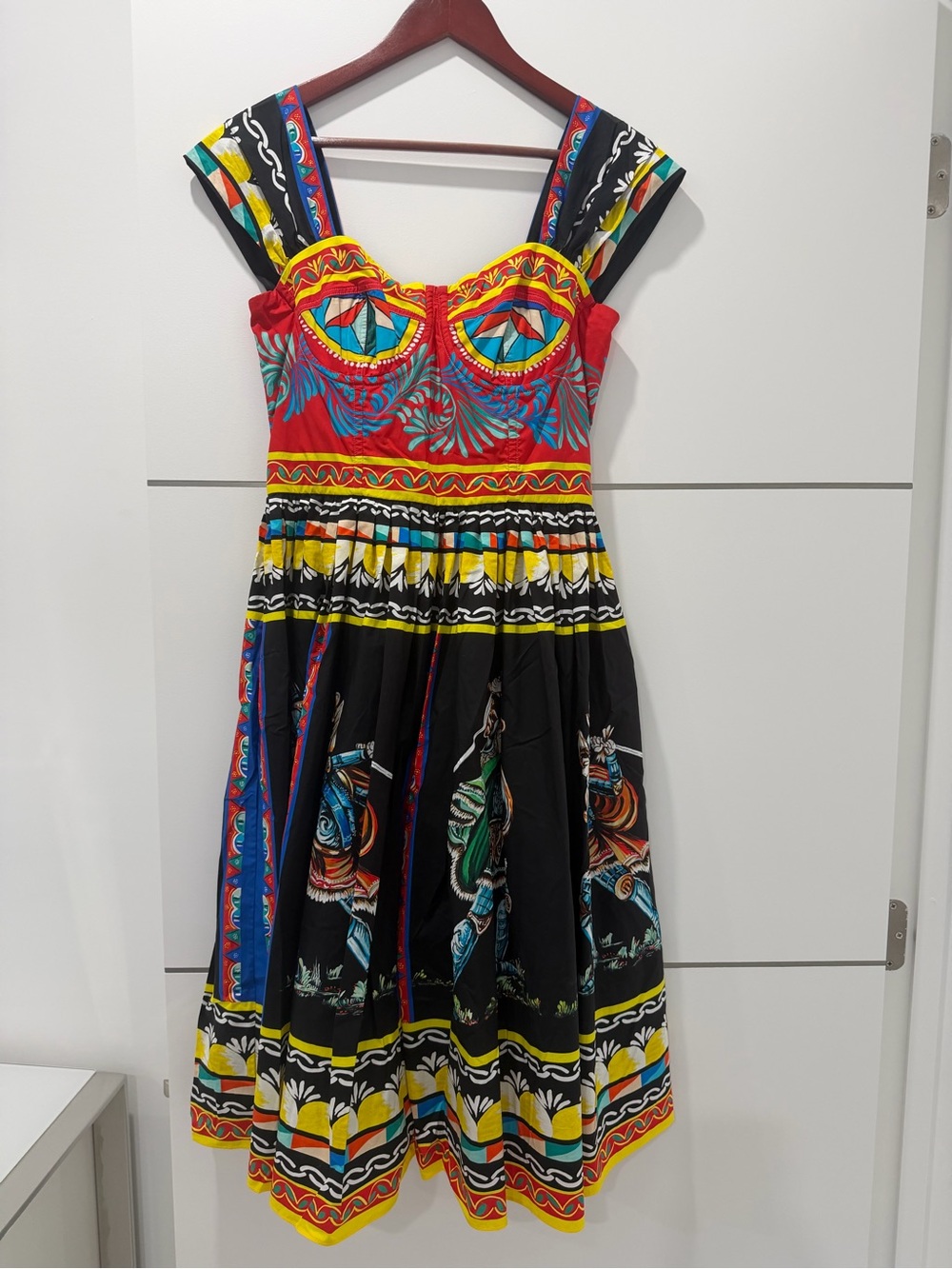 Dolce & Gabbana Multicolor Red and Black Printed Midi Dress